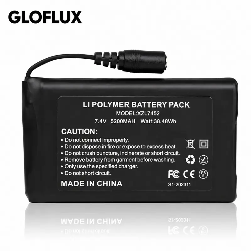 Pacco batteria al litio polimerico ricaricabile 7,4V 5200mAh per abbigliamento riscaldato