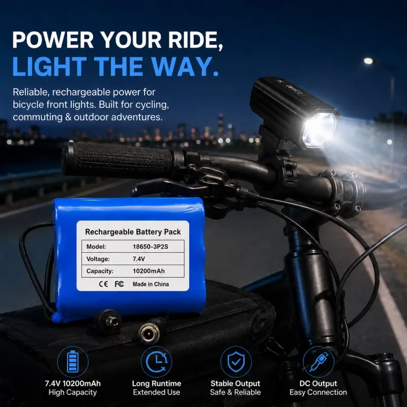Pacco batteria al litio 18650 ad alta capacità con connettori DC per luci ciclabili