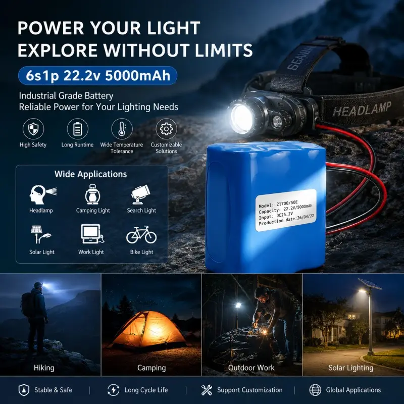 Soluzione personalizzata 6S 22,2V 5000mAh per applicazioni con fari esterni